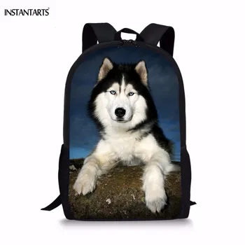 

INSTANTARTS Funny 3D Dog Husky Print Backpack for Teenage Girls Boys Middle School Students Lap-top Rucksacks Children Schoolbag