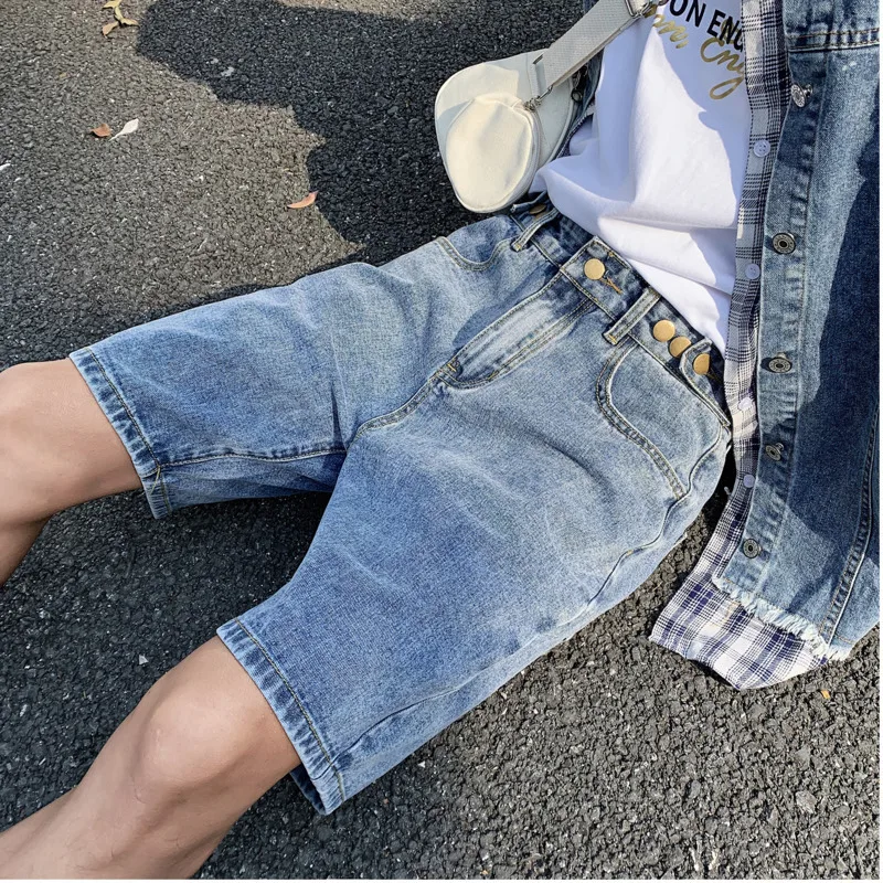 

Men's denim shorts 2019 summer new style Hong Kong retro straight wild Joker shorts youth personality fashion men's clothing