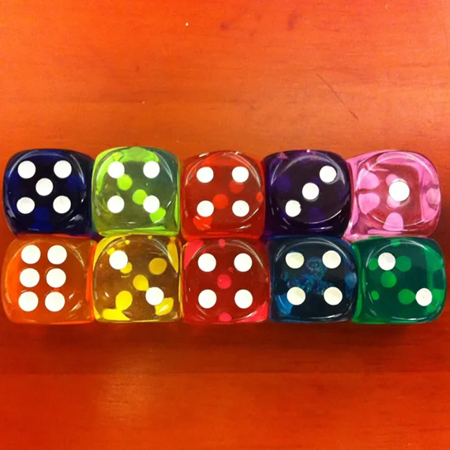 10 colores, 10 unids/lote juego de dados, acrílico transparente de alta calidad, dados de 6 caras para juegos de Club/fiesta/familia envío gratis 10 colores, 10 unids/lote juego de dados, acrílico transparente de alta calidad, dados de 6 caras para juegos de Club/fiesta/familia envío gratis