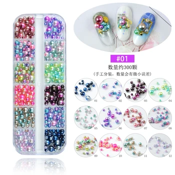 

12 Grids Mix Nail Rivets Bar AB Rhinestones Punk Studs Nails Sequins Stones Mermaid Pearl Bead Caviar 3D Nails Art Decorations