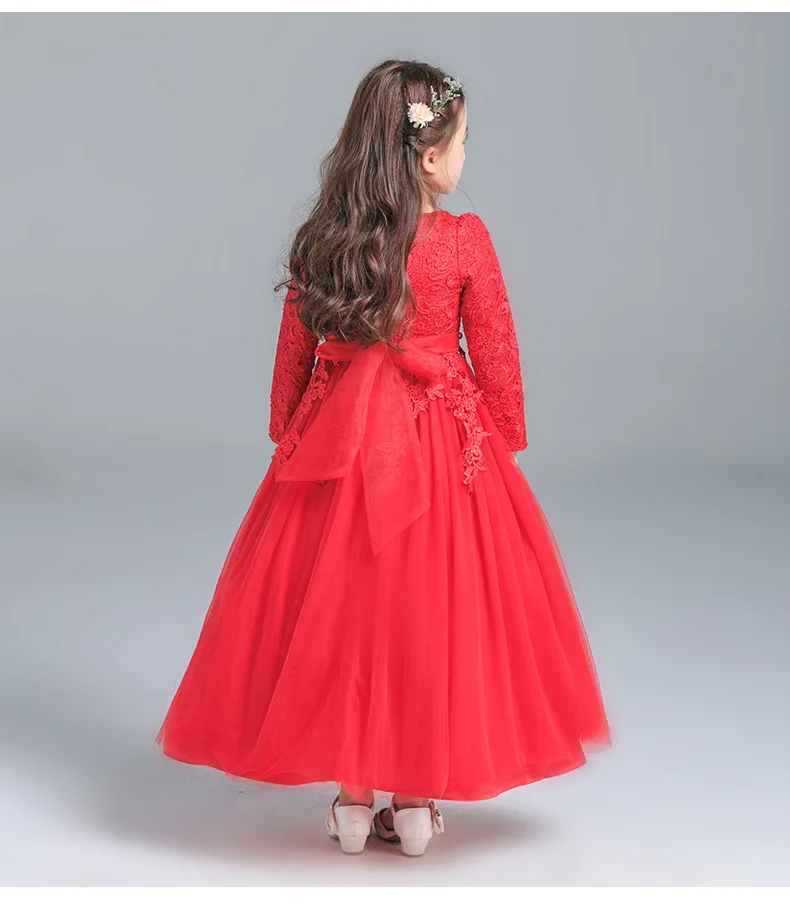 Длинное детское кружевное платье с цветочным узором для девочек от 2 до 14 лет, детское пышвечерние бальное платье на свадьбу, выпускной