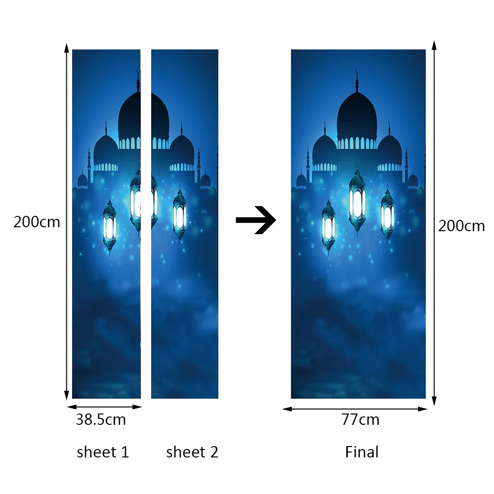 2 шт./компл. Рамадан Blessings 3D Мусульманский Стиль DIY дверь Искусство настенные наклейки ПВХ Наклейка на стену домашний декор религиозная Луна дверь стикер