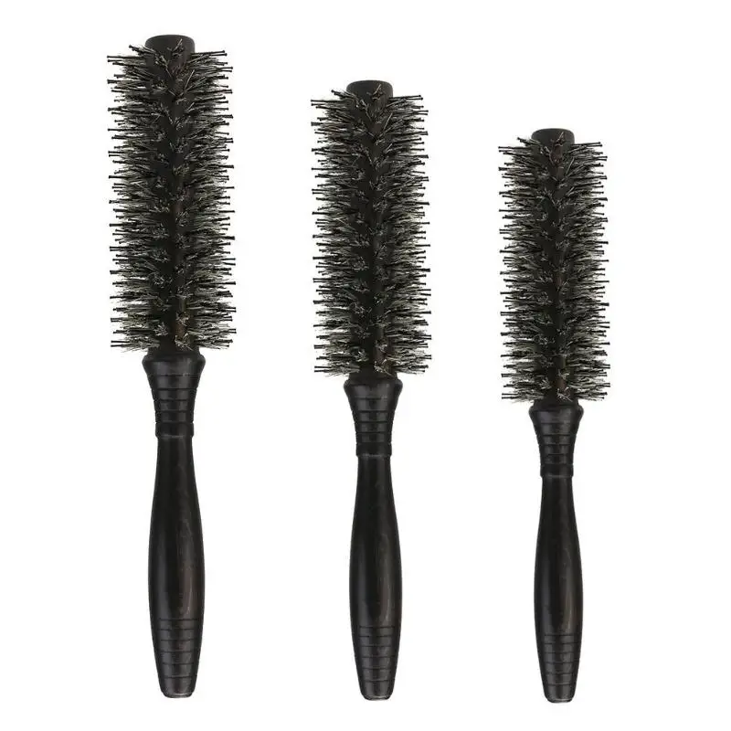 3 Size Anti static Roll Round Hair brush Bristles Wood Handle Combs