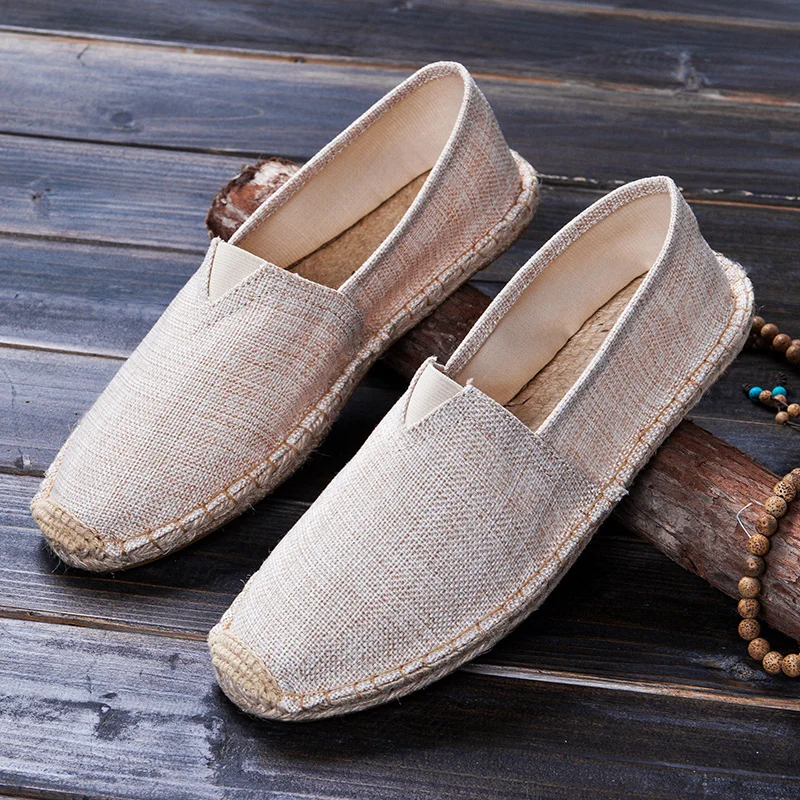 

Men Flats Shoes Hemp Slip-On Fisherman Shoes Summer Casual Breathable Espadrilles Flats Solid Moccasins Plus size 39-45 1h32