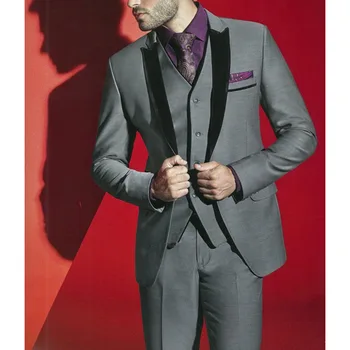 Tanie Gorąca Sprzedaż Jeden Przycisk Ciemny Szary Groom Smokingi Szczyt Lapel Groomsmen Męskie Wedding Prom Suits (kurtka + Spodnie + Kamizelka + Krawat) Nr: 137
