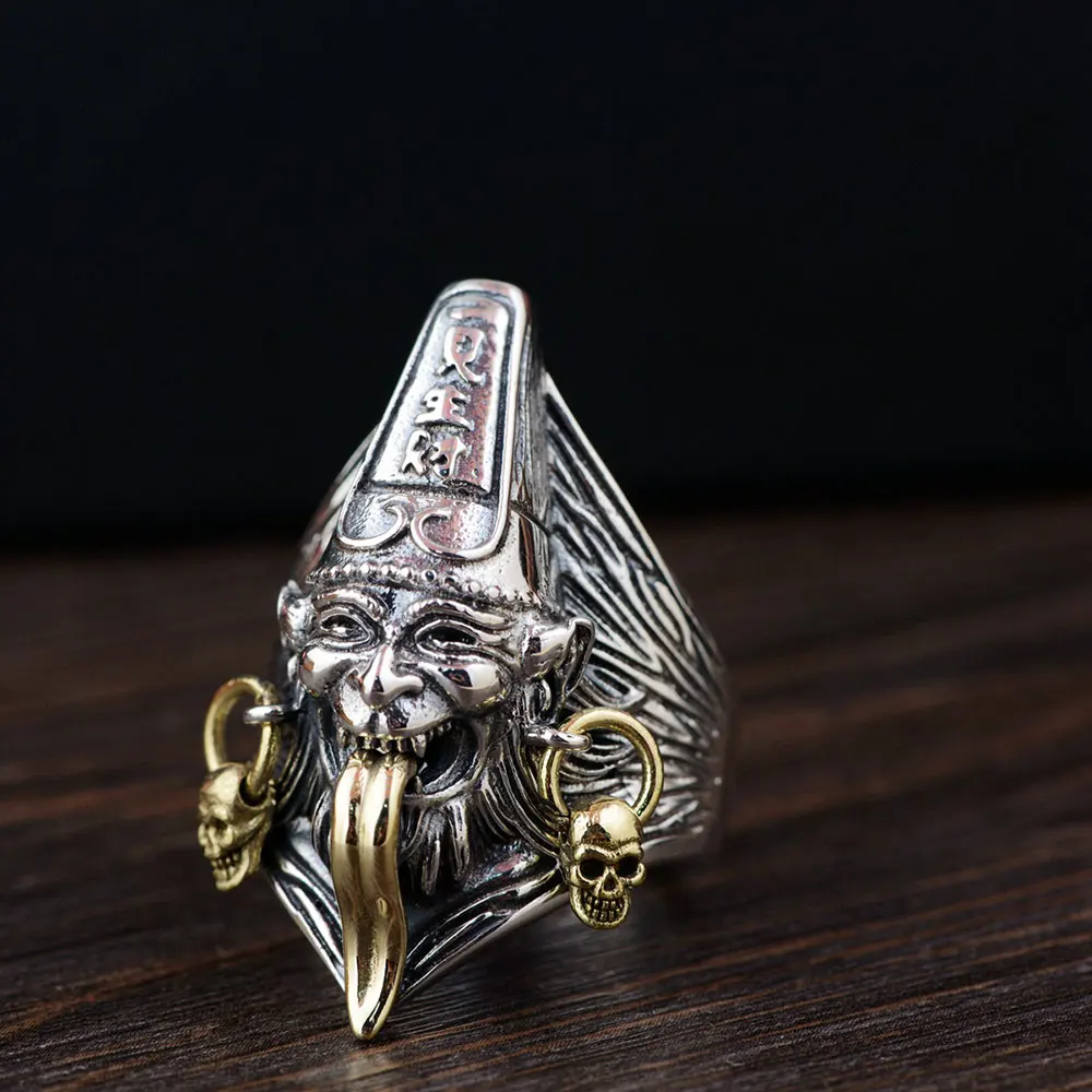 FNJ 925 Серебряное кольцо с черепом, новая мода, скелет,, Чистое Серебро S925 пробы, тайское серебро, кольца для мужчин, ювелирное изделие, регулируемый размер