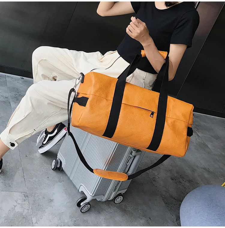 Желтый из искусственной кожи для женщин Дорожная сумка винтажная корзина сумки большой ёмкость мужчин бизнес чемодан полета