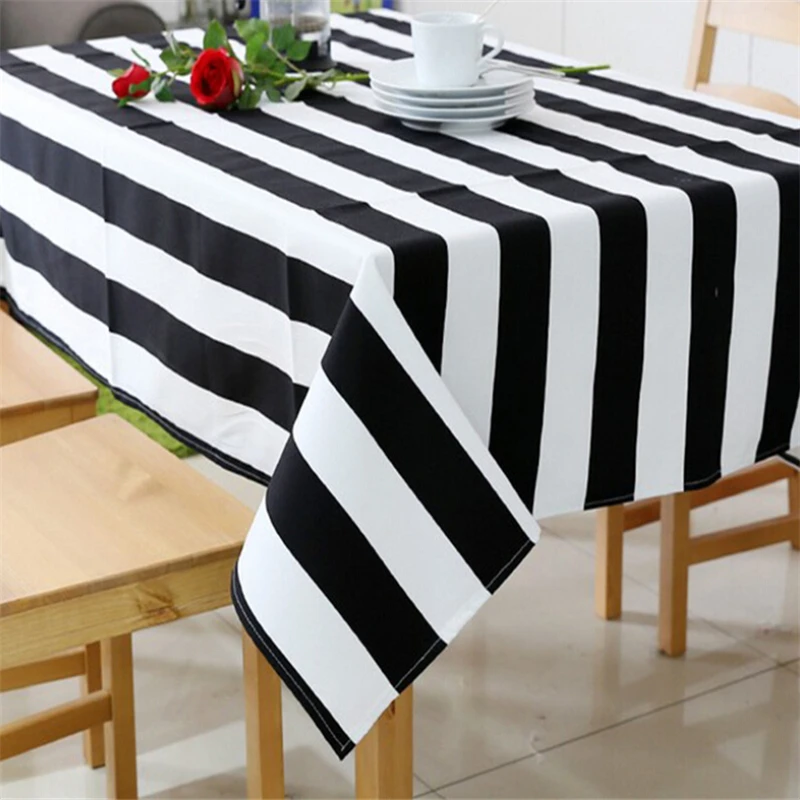Black & White Stripes Rectangular Table Cloth Dustpoof Oilprooff Square