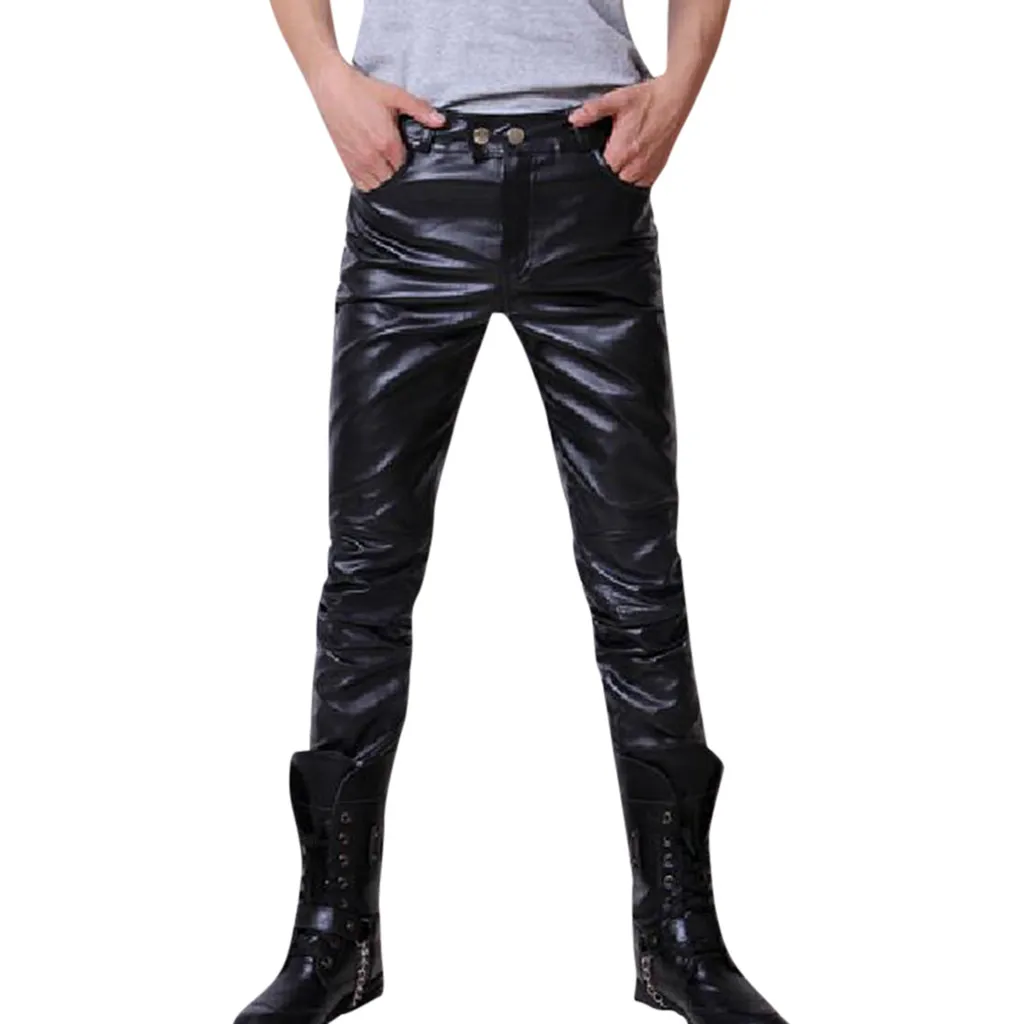 Брюки мужские уличная Мужская Новая мода осень зима мото Байкер Slim Fit кожаные длинные брюки джоггеры спортивные брюки