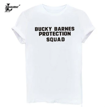 

Lei-SAGLY Bucky Barnes Protection Squad T-Shirt Women Letter Print T-Shirt Summer Style Crewneck O-Neck Tees Graphic Funny Tops