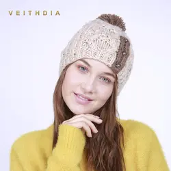 VEITHDIA 2019 ручной работы Осень Зима трикотажные с шляпа с пряжкой для женщин шапки капот Теплые Мешковатые зимние шапки для девочек Skullies