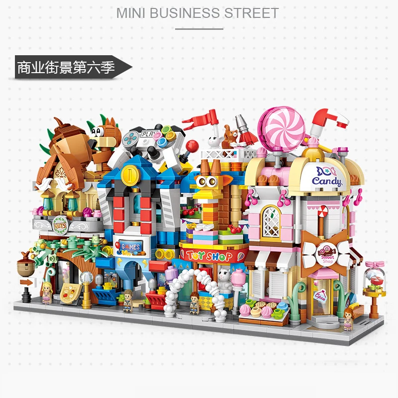 MOC City Street View Microgranules Candy Nut Snacks Game Shop Assembling Children Boy Building Blocks Toys Gifts education | Игрушки и