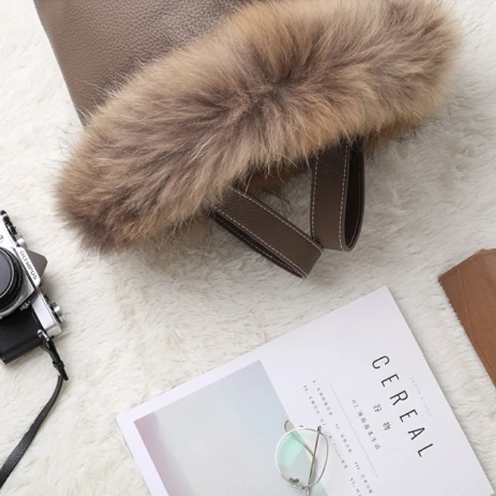  Real Fox Fur Hair Hand Bag Famous Brand Designer Women Tote Bag Natural Genuine Leather Ladies Hand