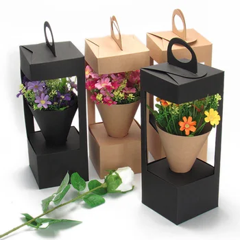 

10pcs Flowers Packaging Gift Boxes Floral Gift Bag lighthouse design Creative folding floral Packing Box Black/Khaki Gift bag