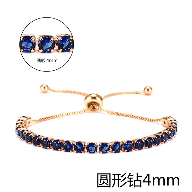 4 мм циркониевый браслет с камнями циркона женские теннисные браслеты женские 1 ряд Стразы цепь Bling Crystal регулируемый браслет украшение - Окраска металла: Синий