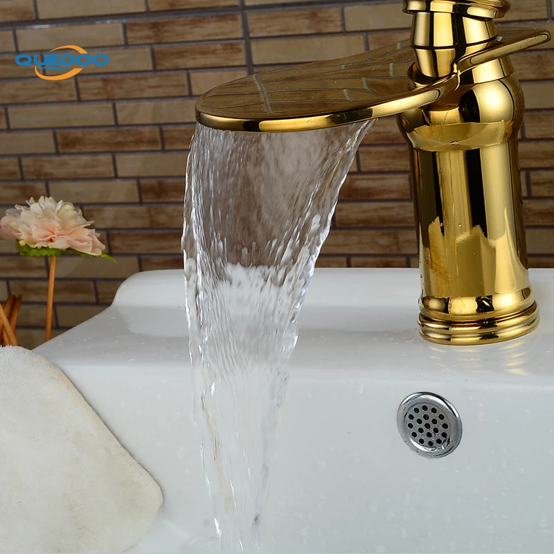 Bath Basin Faucet Brass Gold Finished Faucet Sink Mixer Tap Vanity Hot Cold Water Bathroom Faucets