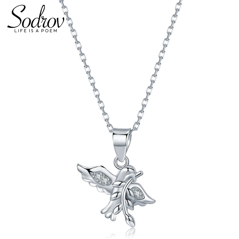 

SODROV Authentic 925 sterling silver spring bird and animal charm necklace ladies silver jewelry HN014 Personalized