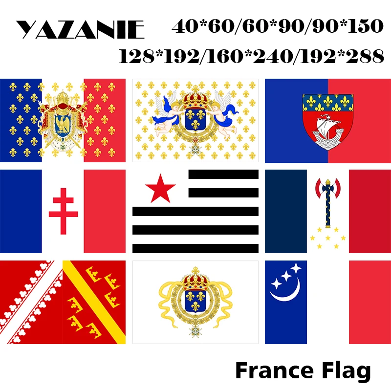 YAZANIE France Royal Standard Napoleon Flag France 1940-1944 Alsace  1643-1765 Ensign Region Paris Chief Breton Communist Flags