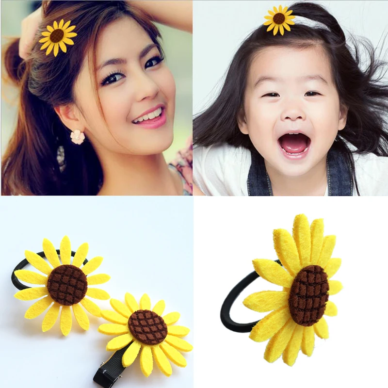 50pcs infant baby girls Sunflower with hair loop Hair Accessory black