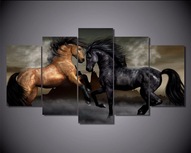 5 Piece Wall Canvas Posters Prints Animal Painting Abstract Love Horses