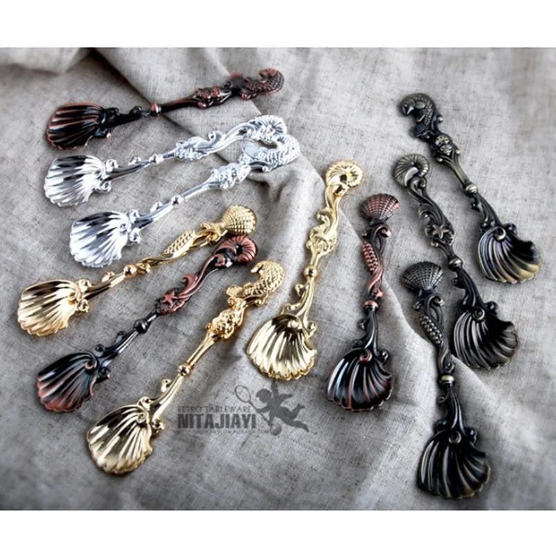

8.17 1pcs Long Handle Retro Coffee Spoon Sugar Tea Dessert Ice cream small spoon Kitchen Tableware