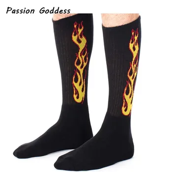 

2 Pairs Korean Crew Fashion Socks High Blaze Flame Fire Flare Up Brand Harajuku Street Long High Socking Dragon Occident Torch