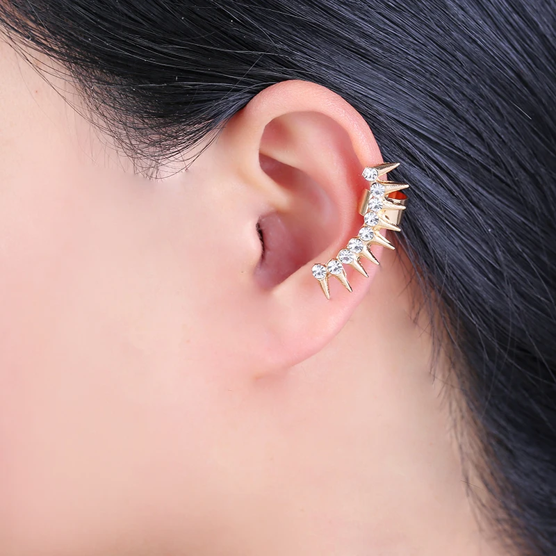 Womens Gold Taper Clip Earring For Women Rhinestone Ear Cuff Wrap Punk