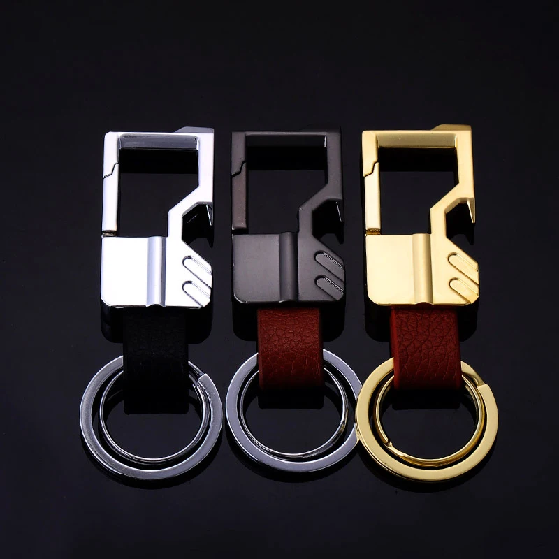 

Multifunctional Keyfob Men Leather Key Chain Metal Car Key Ring Tool Key Holder LED Bottle Opener Keychain Car Styling for Gifts
