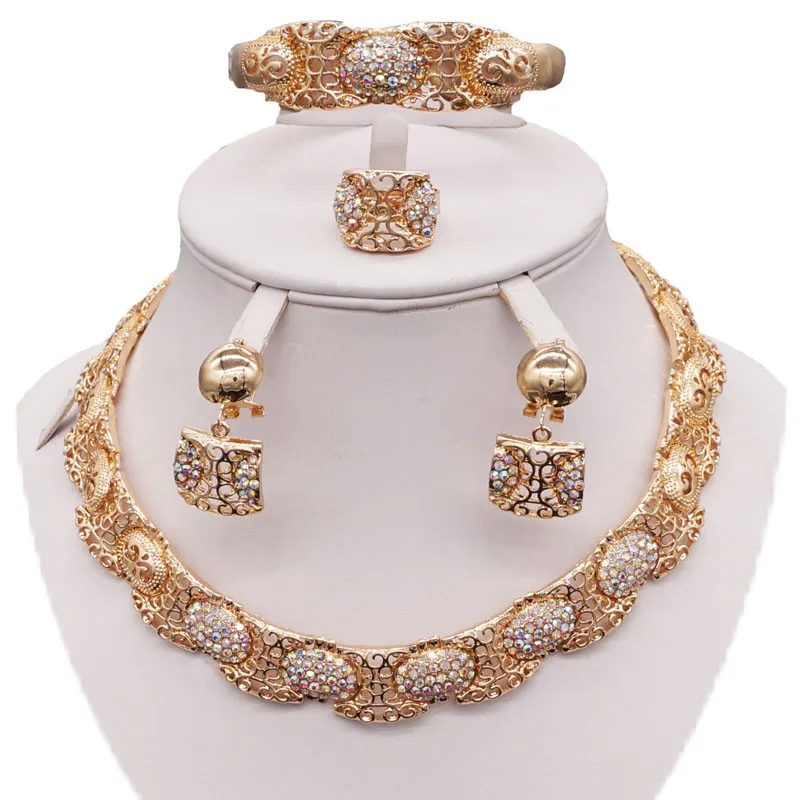 Buy african rhinestone necklace bead jewelry sets gold