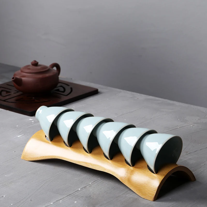 

Hand Made Bamboo TeaCup Set Holder Chinese Kung Fu Tea Set Tea Ceremony Accessories Wooden High Quality Natural Tea Tools