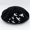 Winter hats for women Berets Knitted wool beret mujer Embroidered Swallows Pattern Berets Hats Baret Warm Caps Boina Feminina 5