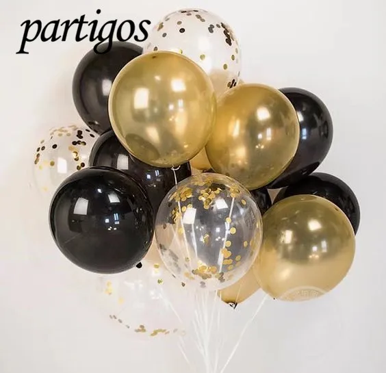 

15pcs 10inch 2.2g gold black Transparent round confetti latex balloons birthday party wedding decorations air globos supplies