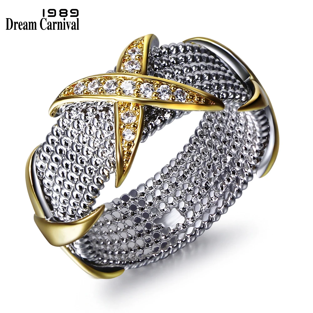 

DreamCarnival 1989 Wedding Band Rings for Women Golden Color Cross CZ Luxury Engagement Jewelry Stackable anillos mujer WA11269