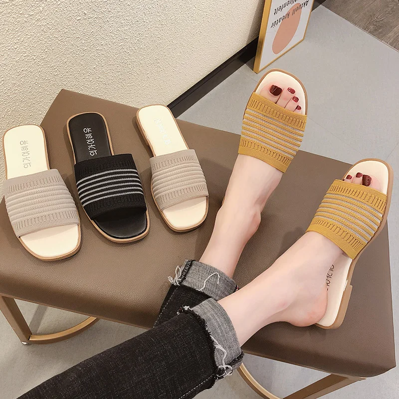 

Woman Shoes Luxury Shallow Women's Slippers 2019 Slides Flock Loafers Designer New Flat Sliders Fashion PU Rubber Loafers Shoes