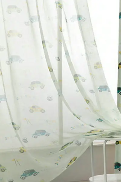 Шторы в детскую Занавески для детской спальни с мультяшным автомобилем для мальчиков, Затемненные занавески - Цвет: Color No.1 Tulle