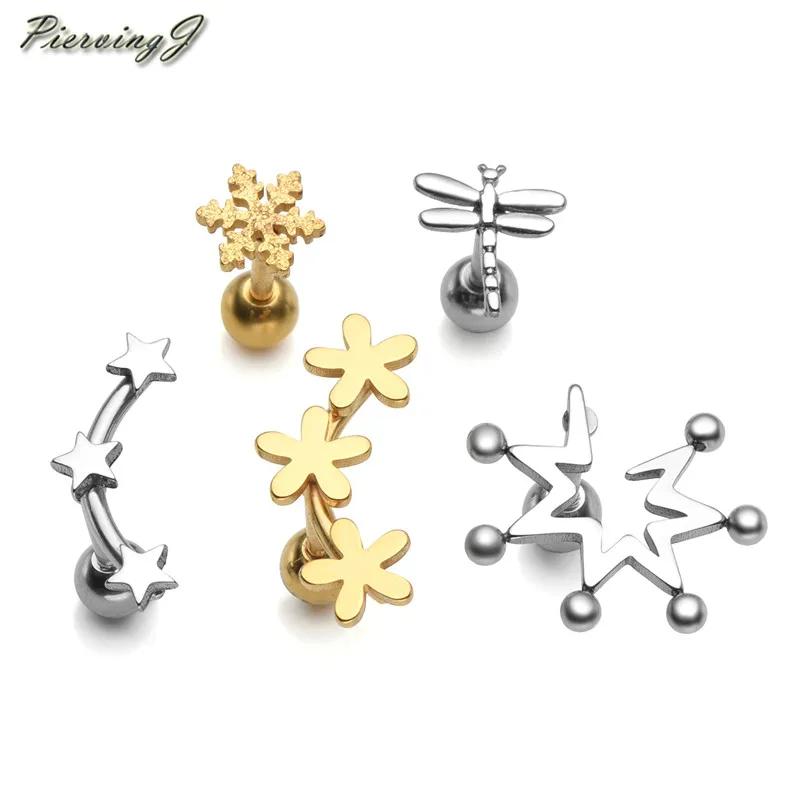 

PiercingJ 5Pcs Set Mixed style Stainless Steel Ear Stud Helix Cartilage Tragus Stud Earrings Piercing