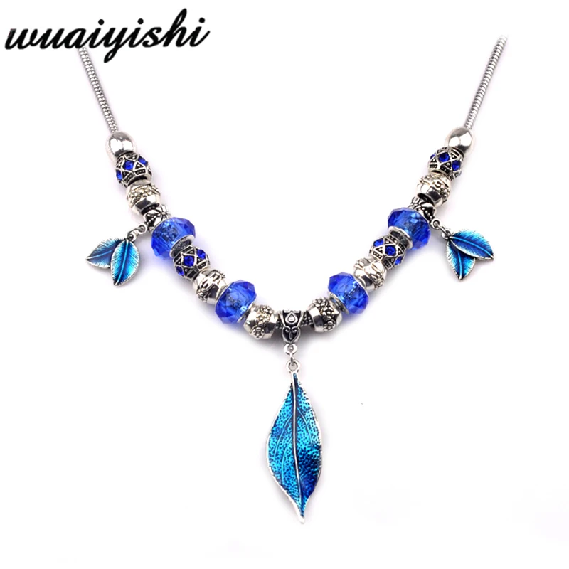 

Necklace Latest Gifts Simple Female New Pendant Fashion Silver Blue Leaves Retro Necklace Ms. Gift Charm 2019 Hot Sale Beads