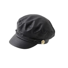 Высококачественные повседневные Восьмиугольные шляпы, мужской и женский кожаный берет на плоской подошве, капитанская фуражка, Дальнобойщик, винтажный черный уличный военный