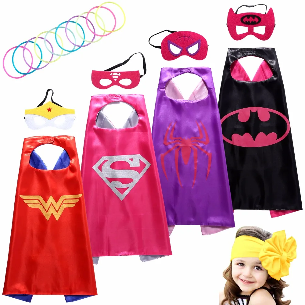 Superhero Dress Up Costumes Girl Cape and Mask set of 4 with Silicone Glow Bracelets and