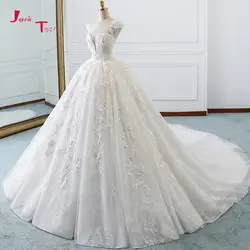 Jark Tozr 2019 Новое поступление вышитый бисером короткий рукав аппликации блёстками кружевные цветы принцесса бальное платье Свадебные платья