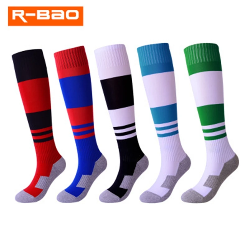 

R-BAO Kids Soccer Socks Sport Footwear Long Terry Cloth Towel Football Socks Kids Above Knee Tube Durable meias Children Futbol