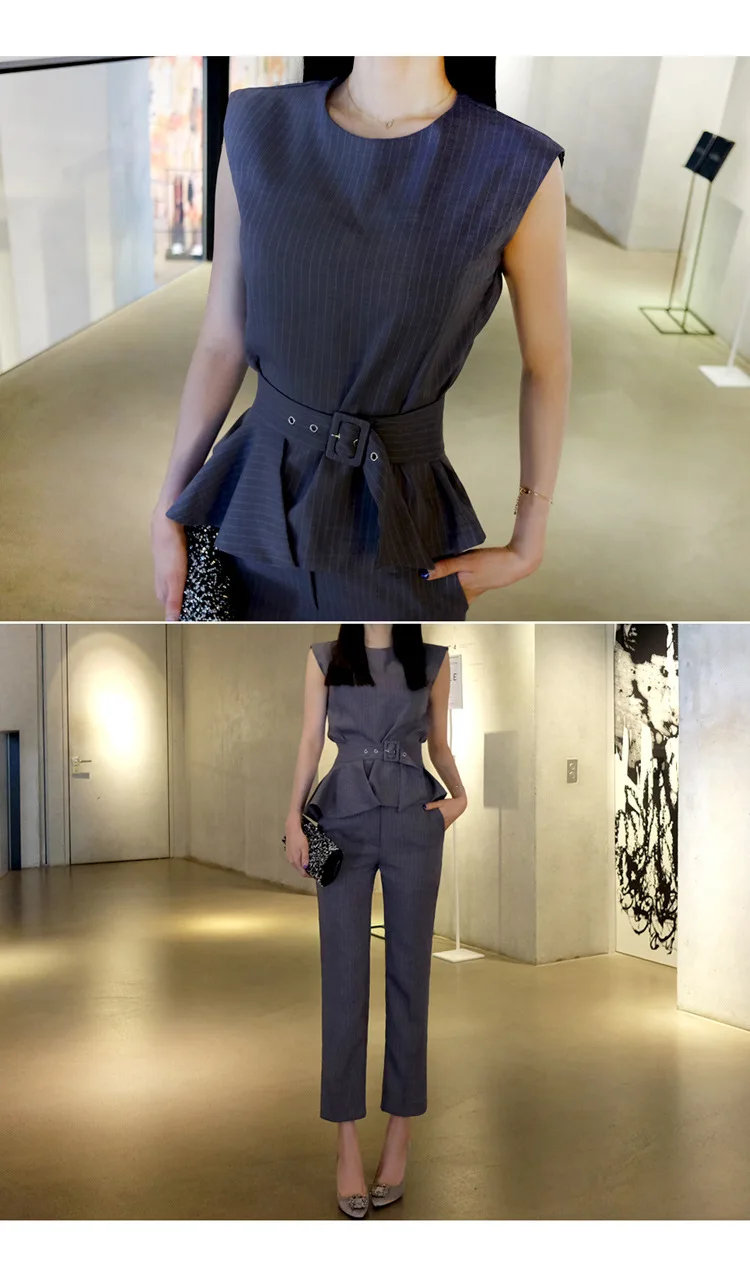 Fashion Style Women Business Suits Formal Office Suits Work Ruffle Decoration Top With Pantyhose Print Pants Suit Women (3)