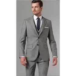 Высокое качество светло-серый смокинг для жениха Нотч Groomsmen Мужские свадебные смокинги Бизнес костюмы для выпускного (куртка + брюки + жилет)