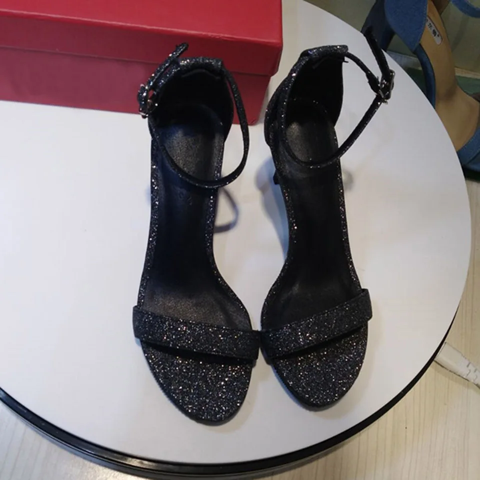 Schwarz Ankle Frauen Schuhe Jawakye black Toe Sexy Classic Sandalen 10 Strap Cm grey Heel silver High Bling Heel Sommer 100mm Mujer Heels One Gray Black Peep 7 Heel O0wZrqX0