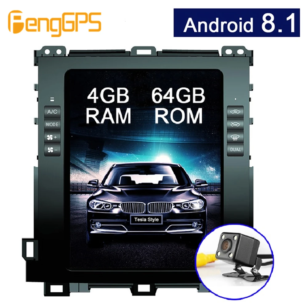 

6 Core Android 8.1 Car GPS Navigation DVD Player for Lexus GX470/Toyota Land Cruiser Prado 120 2002-2009 Tesla Style 10.4" Unit