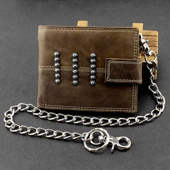 

VINTAGE Card/Money/Coins Note Leather Wallet Purse with Safe Chain For Men