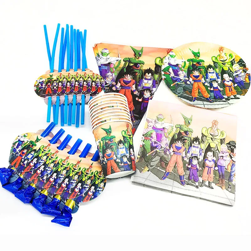 Vajilla de decoración de fiesta temática de Son Goku, plato de vasos de  papel, pajitas de tejido, globos para Baby Shower, suministros para fiesta  de cumpleaños de niños|Decoraciones DIY de fiestas| -