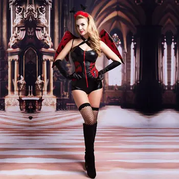 

Sexy Vinyl Black Devil Halloween Cosplay Exotic Costume Party Vampire Costumes Outfit Fancy Devil Cosplay Pirate Women's Dress