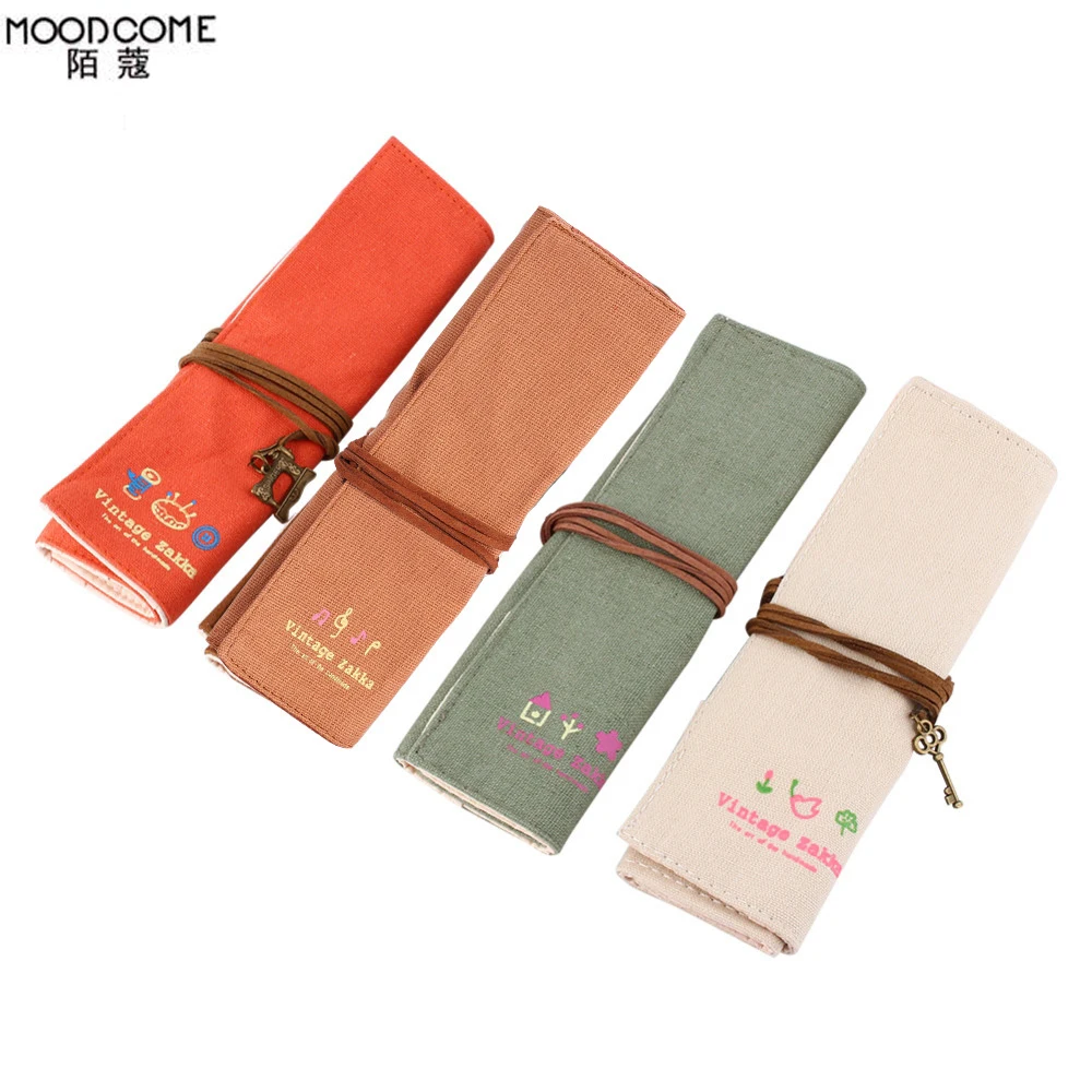 Maquiagem Canvas Wrap Roll Up Pen Pencil Makeup Case Holder Makeup Brush Retro Romantic Bag Pouch Srorage Bag Toiletry Kit