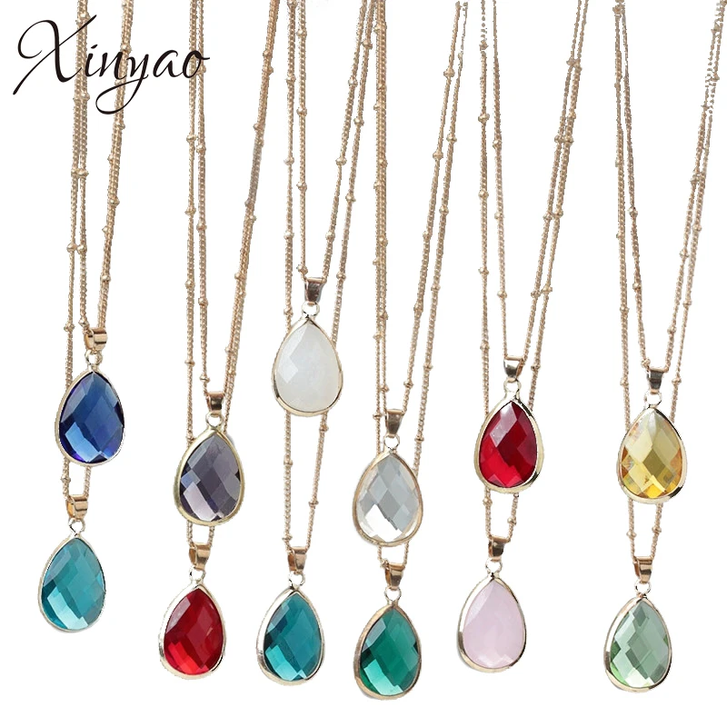 XINYAO 12 couleurs pierre de naissance collier pendentif en pierre naturelle Druzy Quartz pierre gemme cristal bricolage collier de charme femmes bijoux indiens